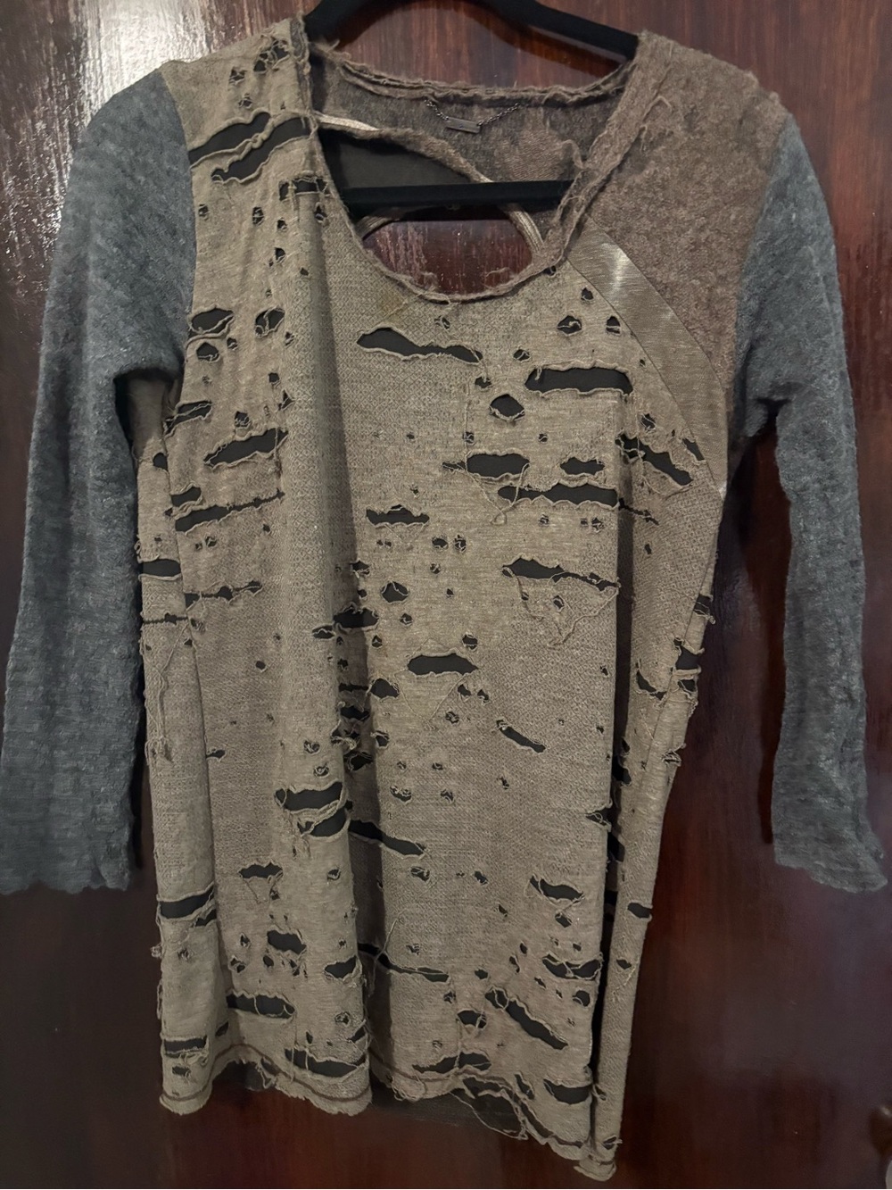 Y2K Custo Barcelona Taupe Body with Sleeves Distressed Long Sleeve Top. Size 4.